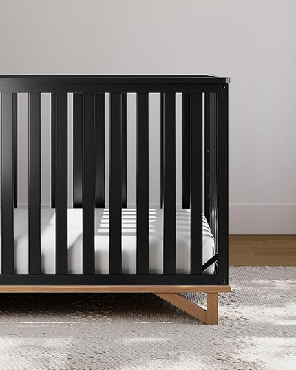 Storkcraft Santa Monica 5-in-1 Convertible Crib (Black with Vintage Driftwood) – GREENGUARD Gold Certified, Modern Design, Two-Tone Baby Crib, Converts to Toddler Bed, Daybed and Full-Size Bed - LeafyLoom