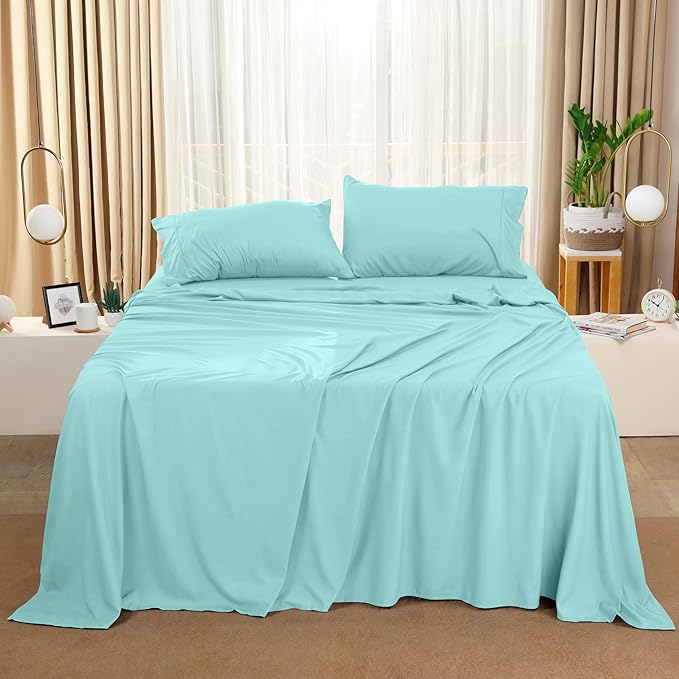 Utopia Bedding Full Bed Sheets Set - 4 Piece Bedding - Brushed Microfiber - Shrinkage and Fade Resistant - Easy Care (Full, Spa Blue) - LeafyLoom