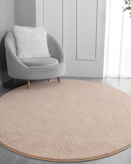 Round Area Rugs for Bedroom Living Room, 4x4 Ivory Super Soft Comfy Thickened Memory-Foam Indoor Circle Carpets, Modern Aesthetic Minimalist Carpet for Boys Girls Adults Nursery Home Décor - LeafyLoom