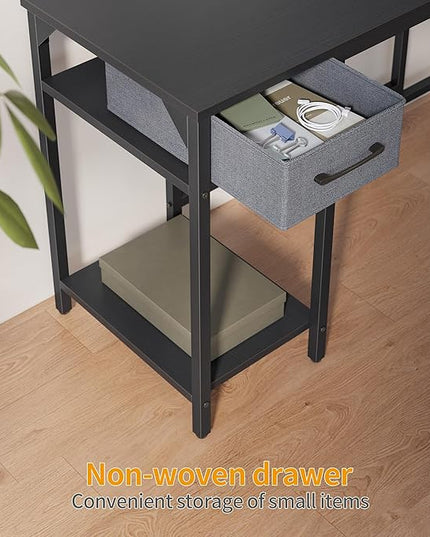 BANTI L Shaped Desk with Hutch, 58 inch Corner Computer Desk with Drawer,Home Office Gaming Table Workstation with Storage Bookshelf, Black - LeafyLoom