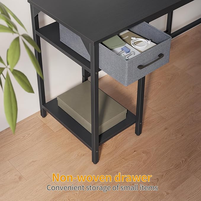 BANTI L Shaped Desk with Hutch, 58 inch Corner Computer Desk with Drawer,Home Office Gaming Table Workstation with Storage Bookshelf, Black - LeafyLoom