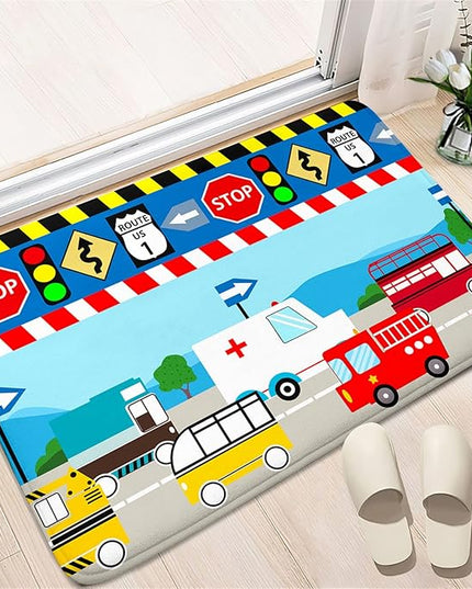 Cartoon Ambulance Car Area Rug Car Carpet for Kids Play Rug for Cars and Trucks Car Rug Play Mat Car Track Rug Truck Rugs for Boys Room Rugs for Boys Bedroom,Light Blue 2'×3' - LeafyLoom