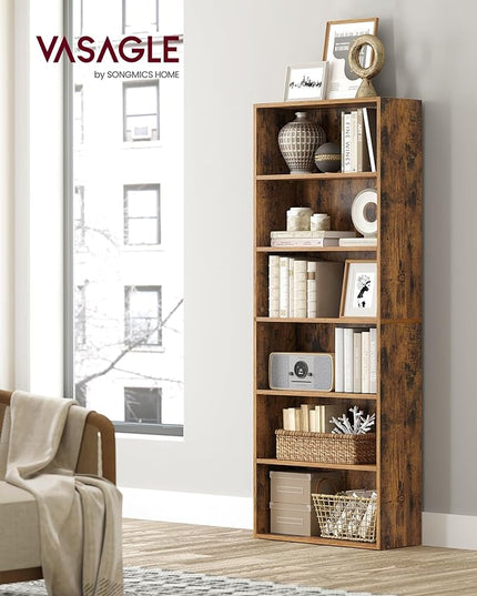 VASAGLE Bookshelf, 23.6 Inches Wide, 6-Tier Open Bookcase with Adjustable Storage Shelves, Floor Standing Unit, Rustic Brown ULBC166X01 - LeafyLoom