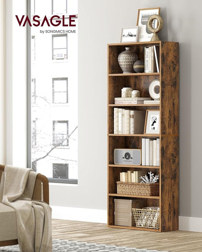 VASAGLE Bookshelf, 23.6 Inches Wide, 6-Tier Open Bookcase with Adjustable Storage Shelves, Floor Standing Unit, Rustic Brown ULBC166X01 - LeafyLoom