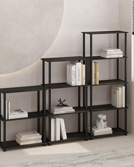 Furinno Turn-N-Tube 5-Tier Multipurpose Compact Display Rack, Shelving Unit, Bookcase, Espresso/Black - LeafyLoom
