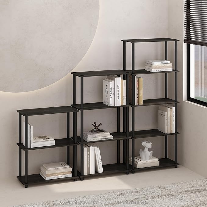 Furinno Turn-N-Tube 4-Tier Multipurpose Shelf Display Rack, Shelving Unit, Bookcase, Espresso/Black - LeafyLoom