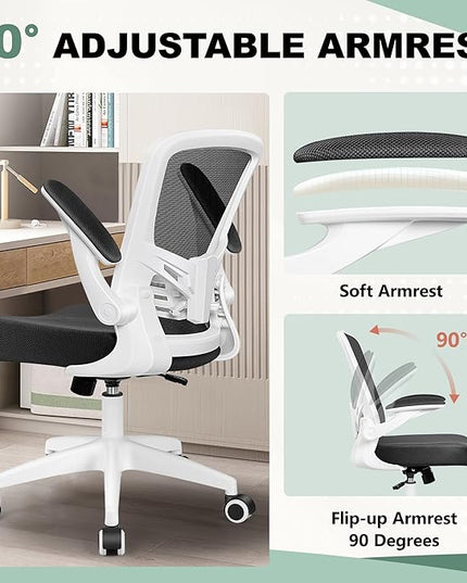 MINLOVE Office Chair Ergonomic Desk Chair with Lumbar Support and Height, Rolling Swivel Desk Chair with Wheels and Flip-up Arms, Breathable Mesh Executive Computer Chair for Home Office(White) - LeafyLoom