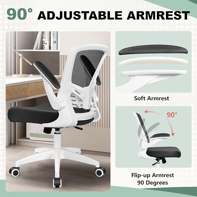 MINLOVE Office Chair Ergonomic Desk Chair with Lumbar Support and Height, Rolling Swivel Desk Chair with Wheels and Flip-up Arms, Breathable Mesh Executive Computer Chair for Home Office(White) - LeafyLoom