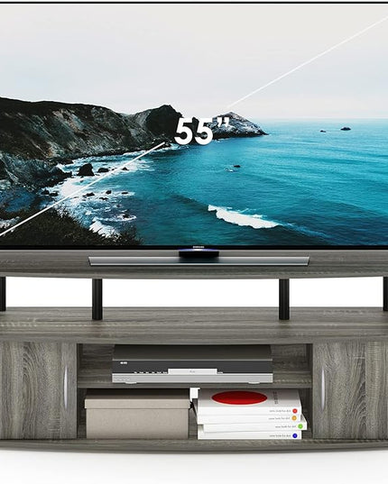 Furinno JAYA Large Entertainment Stand for TV Up to 55 Inch, French Oak Grey/Black - LeafyLoom