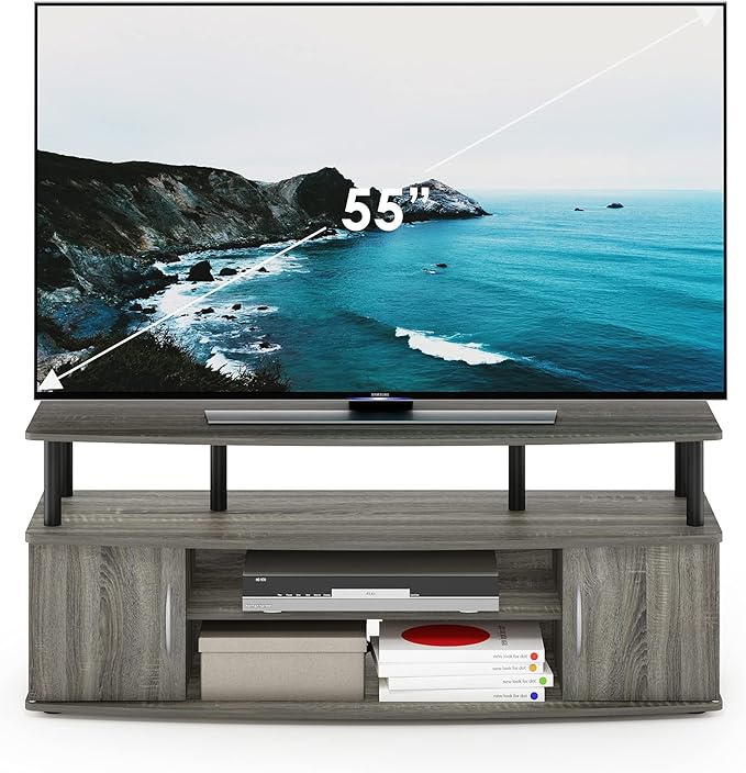 Furinno JAYA Large Entertainment Stand for TV Up to 55 Inch, French Oak Grey/Black - LeafyLoom