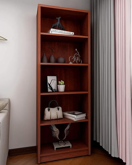 5 Shelf Wood Bookcase Freestanding Display Shelf Adjustable Layers Bookshelf for Home Office Library Small Narrow Space(Cherry, 5-Layers,24.4W x 11.6D x 68.9H inch) - LeafyLoom
