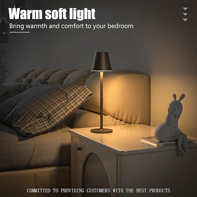 Modern LED Cordless Table Lamp, 4000mAh Rechargeable Battery, 3 Level Brightness Night Light, Metal Shell, Minimalist Design, for Couples Dinner/Coffee Table/Restaurant/Bedroom, Khaki - LeafyLoom