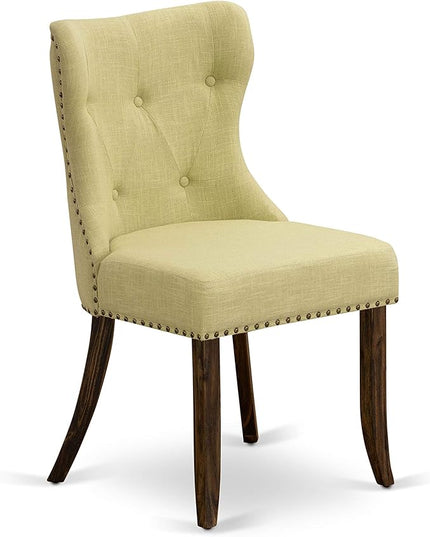 East West Furniture SIP7T37 Sion Modern Parson Dining Button Tufted Nailhead Trim Limelight Linen Fabric Upholstered Chairs, Set of 2, Jacobean - LeafyLoom