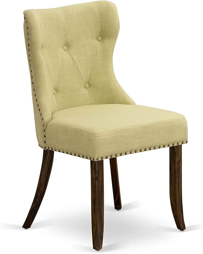 East West Furniture SIP7T37 Sion Modern Parson Dining Button Tufted Nailhead Trim Limelight Linen Fabric Upholstered Chairs, Set of 2, Jacobean - LeafyLoom