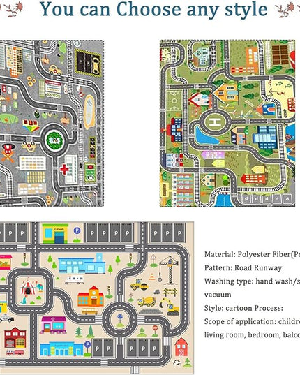 Kids Rug Play Mat for Toy Cars,City Life Road Traffic Educational Carpet,Have Fun Throw Rug,Non-Slip Nursery Rug for Boy and Girl Bedroom 180×270cm/71×106in - LeafyLoom