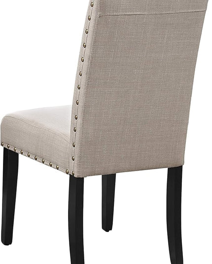 New Classic Furniture Crispin Dining Chair (Set of Six), 100% Polyester Natural Beige Fabric with Espresso Legs - LeafyLoom