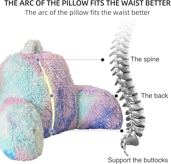 Aimuan Reading Pillow Bed Rest Pillow Plush Shaggy with Arms Cushion for Adults Teens Incline Rest Sitting up & Sleeping Snoring Pillow with Pregnancy Lumbar Back Support (Standard, Blue-Purple) - LeafyLoom