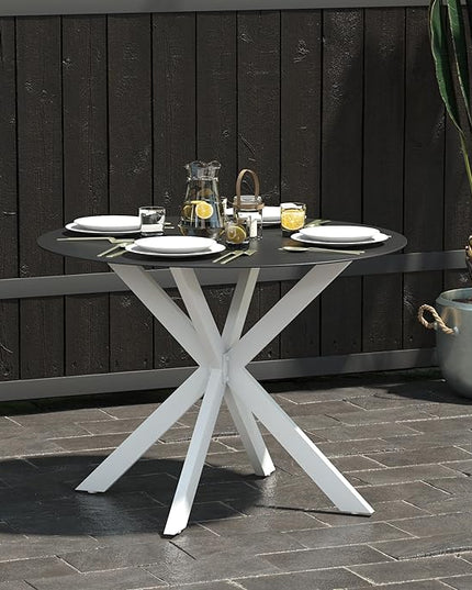CosmoLiving by Cosmopolitan 88289WHGE Circi Collection Dining Table with Glass Top, White - LeafyLoom