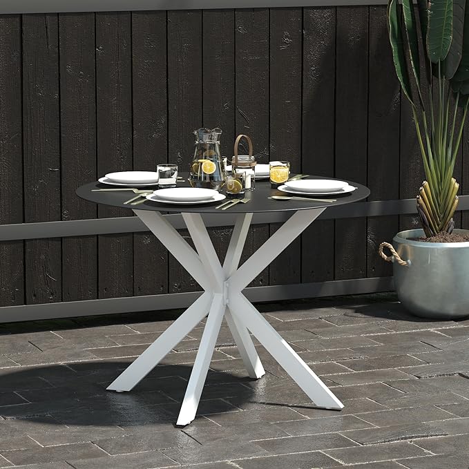 CosmoLiving by Cosmopolitan 88289WHGE Circi Collection Dining Table with Glass Top, White - LeafyLoom