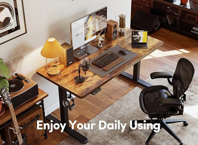 BANTI 48'' Standing Desk, Electric Stand up Height Adjustable Home Office Table, Sit Stand Desk with Splice Board, Rustic Brown - LeafyLoom