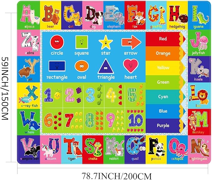 ABC Carpet,Kids Carpet for Playroom, Classroom Floor Play Mat for Kids,Preschool Rugs wtih ABC, Numbers, Animals, Extra Large Thick (78.7X59 Inch) - LeafyLoom
