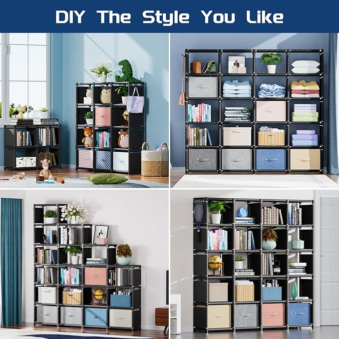 Mavivegue 20 Cube Book Shelf, Storage Organizer, Large DIY Bookcase, Metal Cube Bookshelf, Cubbies Closet Storage Organizer Shelves for Bedroom,Living Room,Home,Office - LeafyLoom