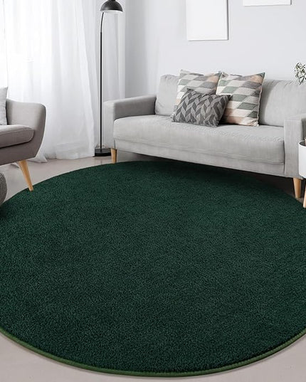 Round Area Rugs for Bedroom Living Room, 5x5 Dark Green Super Soft Comfy Thickened Memory-Foam Indoor Circle Carpet, Modern Aesthetic Minimalist Carpet for Boys Girls Adults Nursery Home Décor - LeafyLoom