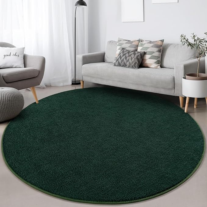 Round Area Rugs for Bedroom Living Room, 5x5 Dark Green Super Soft Comfy Thickened Memory-Foam Indoor Circle Carpet, Modern Aesthetic Minimalist Carpet for Boys Girls Adults Nursery Home Décor - LeafyLoom