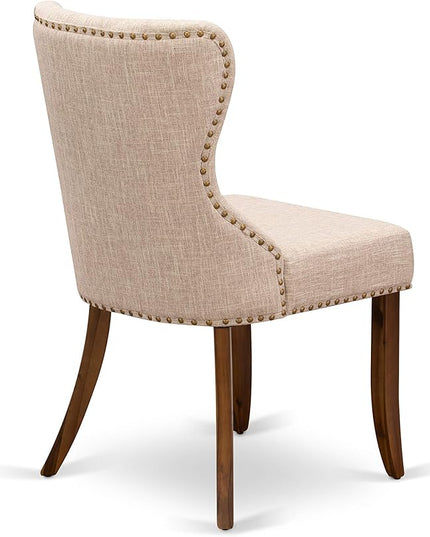 East West Furniture AMSI3-AWA-04 3 Piece Dining Set for Small Spaces Contains a Round Kitchen Table with Pedestal and 2 Light Tan Linen Fabric Parson Chairs, 36x36 Inch - LeafyLoom
