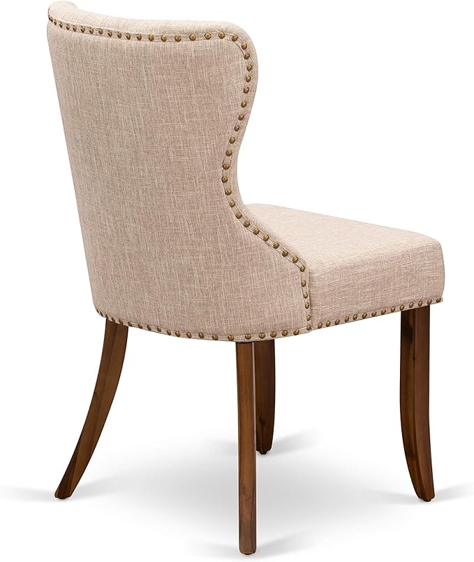 East West Furniture AMSI3-AWA-04 3 Piece Dining Set for Small Spaces Contains a Round Kitchen Table with Pedestal and 2 Light Tan Linen Fabric Parson Chairs, 36x36 Inch - LeafyLoom