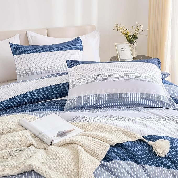 Litanika Full Comforter Set Mineral Blue - 3 Pieces Lightweight Fluffy Bedding Comforter Sets, All Season Down Alternative Comforter (1 Comforter, 2 Pillowcases) - LeafyLoom