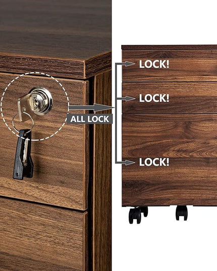 TOPSKY 3 Drawers Wood Mobile File Cabinet Fully Assembled Except Castors (Rustic Brown, 16.3x15.7x24.4) - LeafyLoom