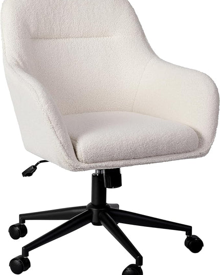 Martha Stewart Rayna Mid-Back Swivel Upholstered Desk Chair with Padded Seat/Armrests, Modern Adjustable Height Office Chair, White/Oil Rubbed Bronze - LeafyLoom
