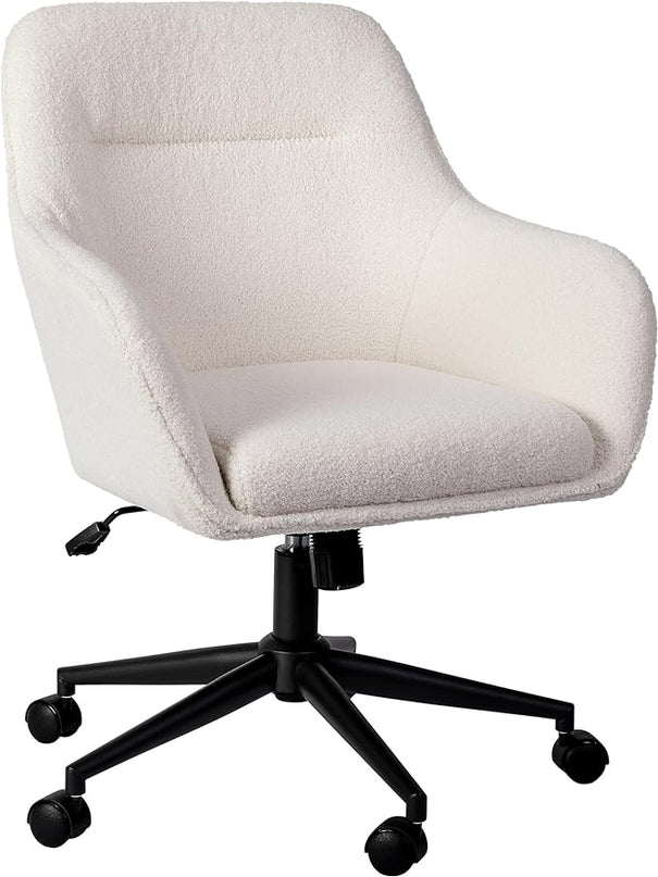Martha Stewart Rayna Mid-Back Swivel Upholstered Desk Chair with Padded Seat/Armrests, Modern Adjustable Height Office Chair, White/Oil Rubbed Bronze - LeafyLoom