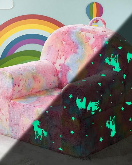 Toddler Chair Kids Plush Chair Sherpa Kids Chairs, Toddler Couch Bean Bag Chairs for Kids Gaming Chair for Kids Glow in The Dark, Rainbow Pink - LeafyLoom