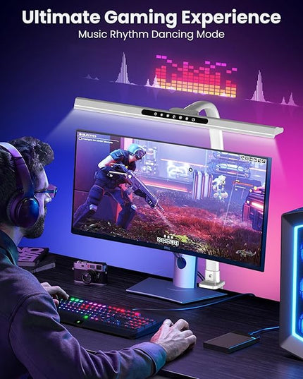 LED Desk Lamp with RGB Backlight, 24W Ultra Bright Architect Workbench Desk Lamps, 60" Timer, 25 Lighting Modes,Eye Protection Clamp Light for Home Office Gaming Reading Working(White) - LeafyLoom