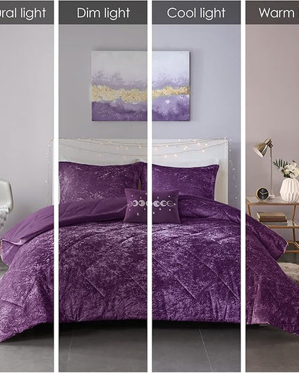 Intelligent Design Queen Comforter Set, Velvet Comforter Set , Luxury Diamond Quilting Comforter Set, Fluffy Comforter Bed Set with Decorative Pillowand 2 Shams, 4 Piece Purple, Full/Queen - LeafyLoom