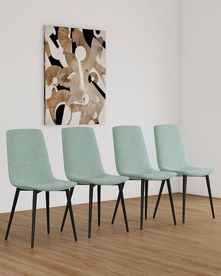 NicBex Dining Chairs Set of 4 Modern Upholstered Linen Dining Room Kitchen Chairs with Black Metal Legs,Side Chairs for Dining Room, Kitchen,Living Room, and Restaurants,Light Green - LeafyLoom