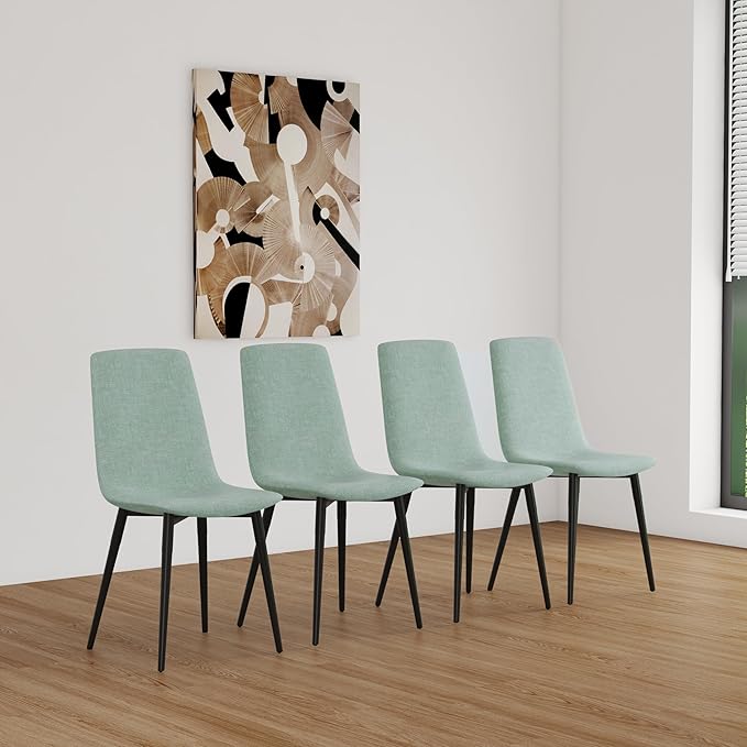 NicBex Dining Chairs Set of 4 Modern Upholstered Linen Dining Room Kitchen Chairs with Black Metal Legs,Side Chairs for Dining Room, Kitchen,Living Room, and Restaurants,Light Green - LeafyLoom