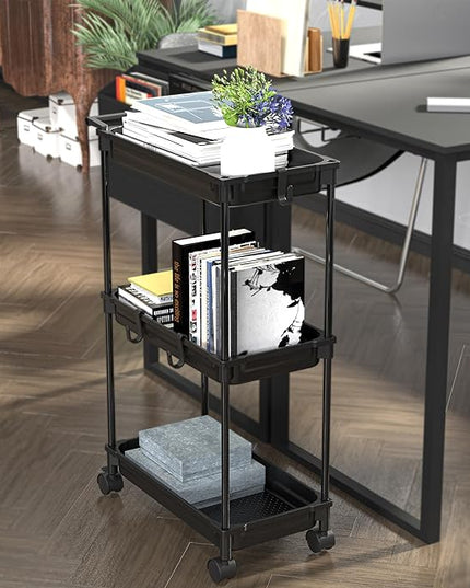 SimpleHouseware Standard 3-Tier Slim Rolling Storage Cart, Black - LeafyLoom