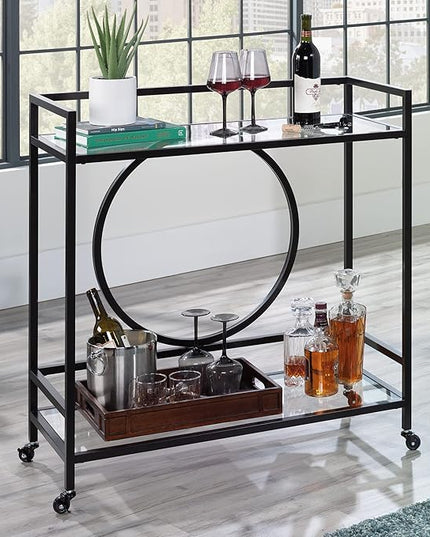 Sauder International Lux Bar Cart, Black Finish - LeafyLoom