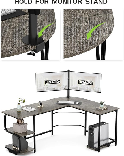 Teraves Reversible L Shaped Desk with Large Surface, 69 Inch Sturdy Corner Desk with Storage Shelves, Premium Office Computer Desk Workstation for Home Office Gaming - LeafyLoom