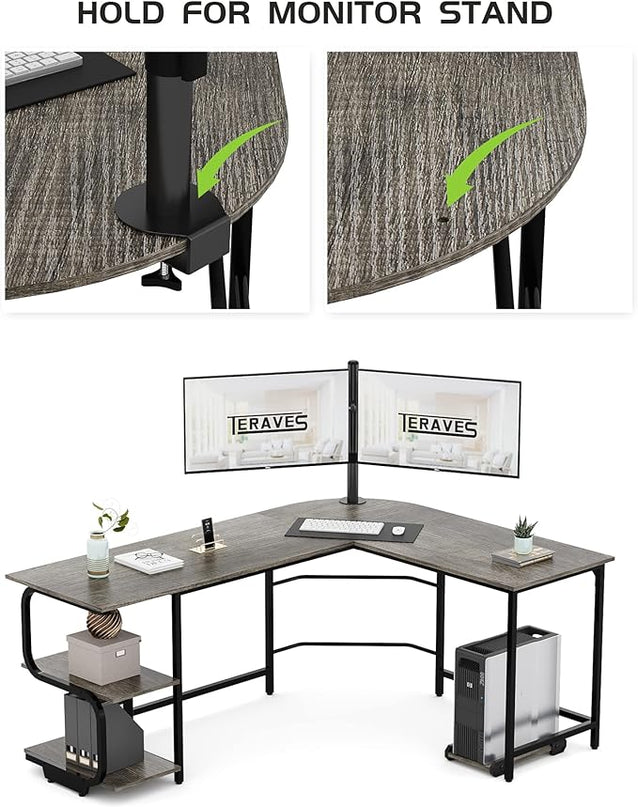 Teraves Reversible L Shaped Desk with Large Surface, 69 Inch Sturdy Corner Desk with Storage Shelves, Premium Office Computer Desk Workstation for Home Office Gaming - LeafyLoom