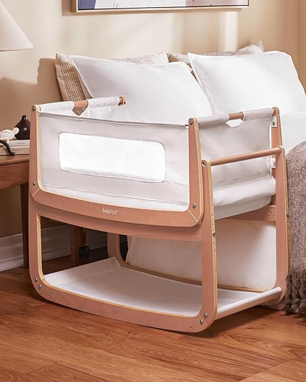 SnuzPod4, Bassinet Bedside Sleeper - Safe and Comfortable Baby Crib and Bed, 3D Breathable Mattress, Fits Bed with Adjustable Max. Height of 28.5”, Machine Washable Mesh Liner (Natural) - LeafyLoom
