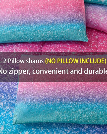 JQinHome Queen 3Pcs Glitter Comforter Sets for Girls, 3D Colorful Duvet Pink Rainbow Themed Bedding, All-Season Reversible Quilted Duvet,for Girls Women- includes 1 Comforter, 2 Pillowcases - LeafyLoom