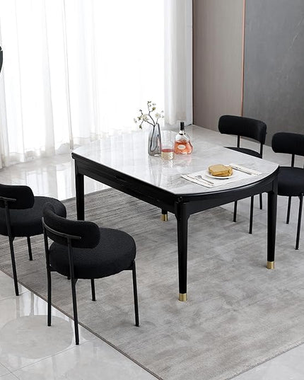 DYHOME Dining Chairs Set of 6,Black Boucle Dining Chairs Curved Backrest with Black Metal Legs,Kitchen Dining Room Chairs Upholstered Modern Sherpa Dining Chairs - LeafyLoom