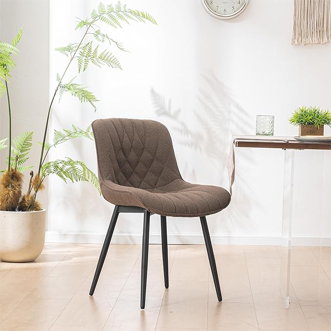 Dining Chair Set of 2 Soft Padded Seats & Adjustable Metal Legs, Modern Velvet Dining Room Chairs, Kitchen Chairs with Wide Curved Back for Living Room Bedroom Kitchen, Coffee - LeafyLoom