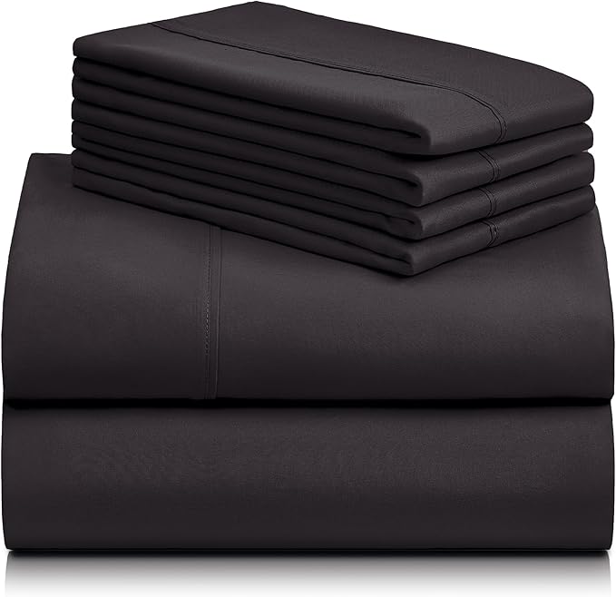 LuxClub 6 PC King Sheet Set, Breathable Luxury Bed Sheets, Deep Pockets 18" Wrinkle Free Cooling Bed Sheets Machine Washable Hotel Bedding Silky Soft - Black King - LeafyLoom