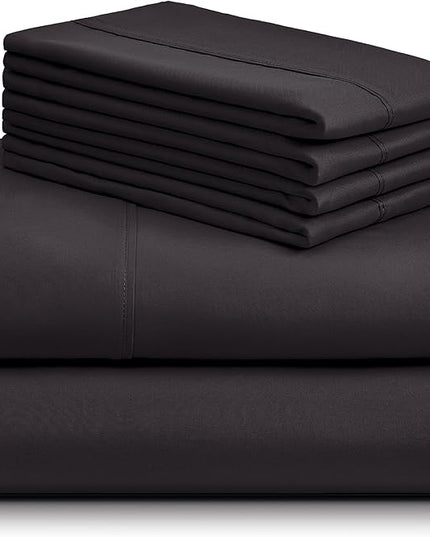 LuxClub 6 PC Full Sheet Set, Breathable Luxury Bed Sheets, Deep Pockets 18" Eco Friendly Wrinkle Free Cooling Bed Sheets Machine Washable Hotel Bedding Silky Soft - Black Full - LeafyLoom