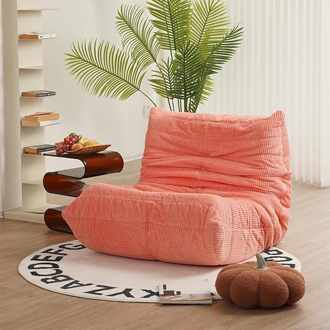 N&V Fireside Chair, Mid Century Armless Floor Sofa, Soft Premium Corduroy Floor Lounge Chair, Foam Sofa Accent Chair for Living Room Bedroom and Office Salmon - LeafyLoom